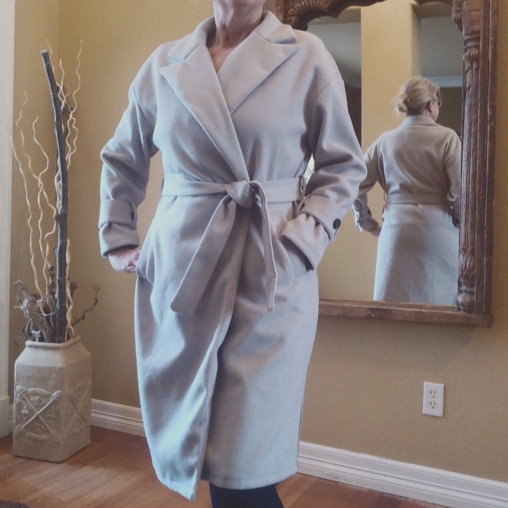 NEW Simplee Gray Trench Coat Belted Knee Length